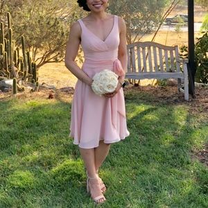 Pearl pink dress; wedding guest/bridesmaid dress.